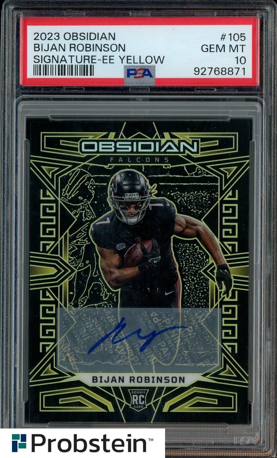Bijan Robinson Panini Obsidian #105 Signature-Electric Etch Yellow