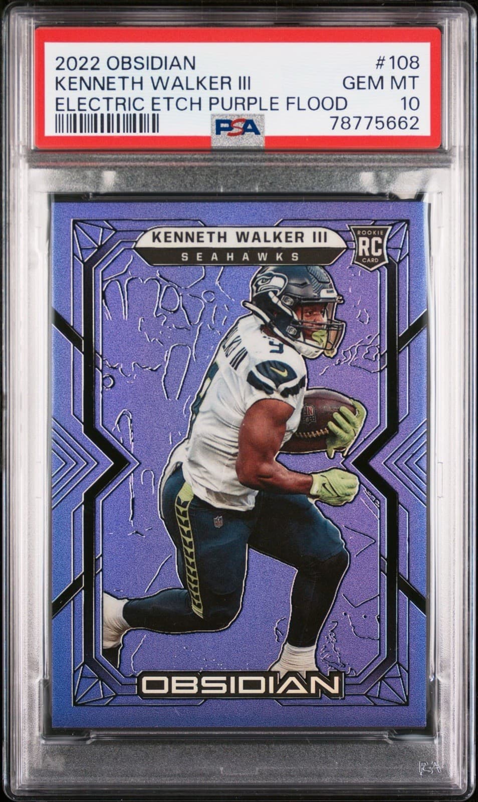 Kenneth Walker III Panini Obsidian #108 Electric Etch Purple Flood