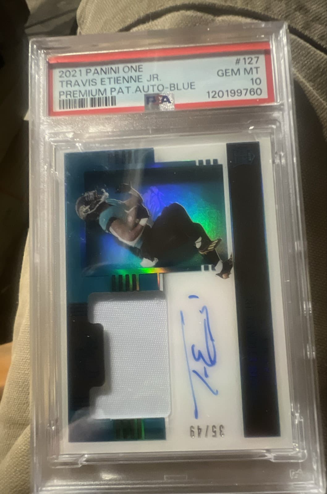 Travis Etienne Panini One #127 Premium Patch Autograph-Blue