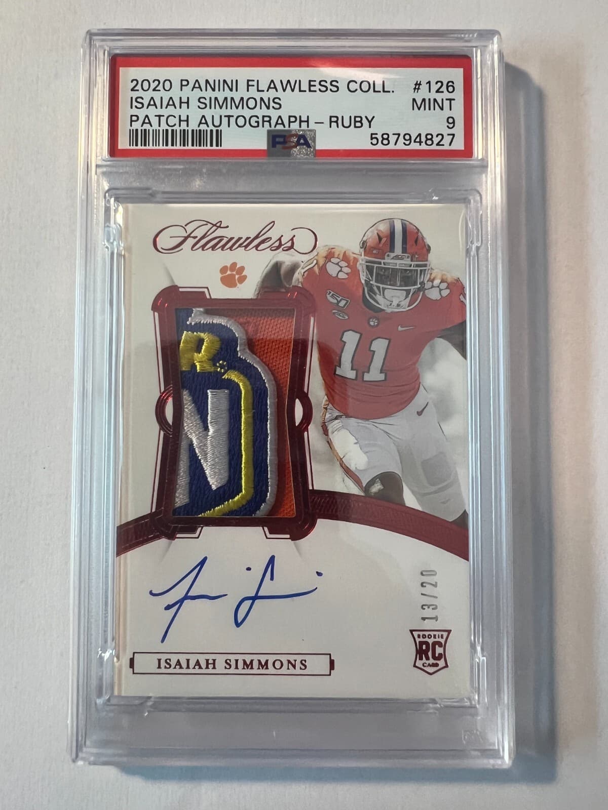 Isaiah Simmons Panini Flawless Collegiate #126 Patch Autograph-Ruby
