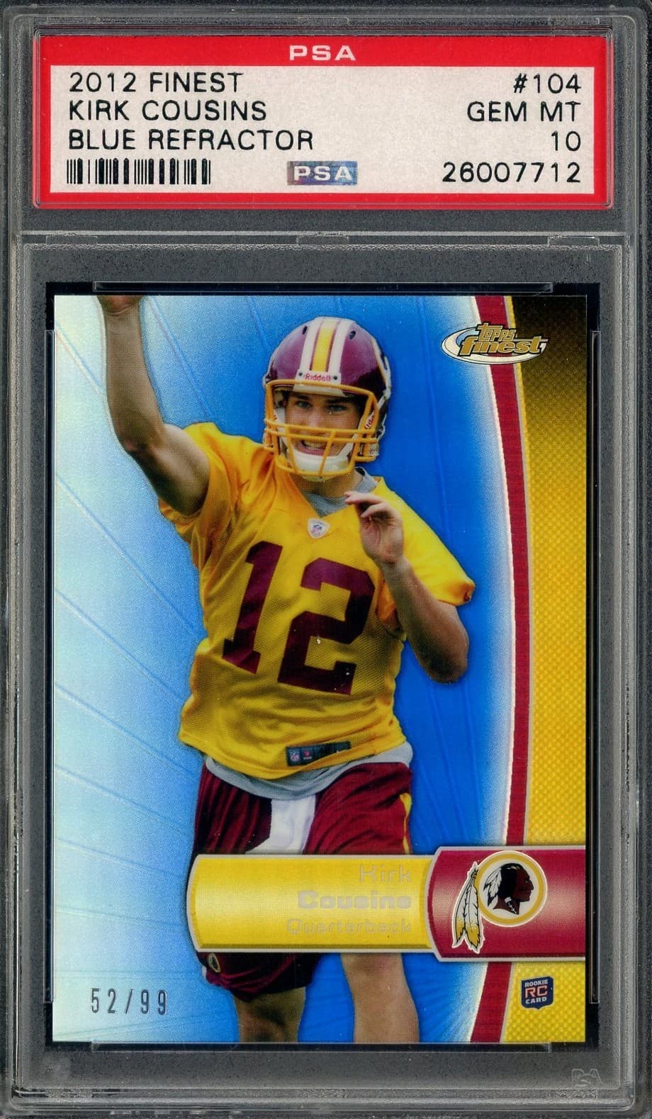 Kirk Cousins Finest #104 Blue Refractor