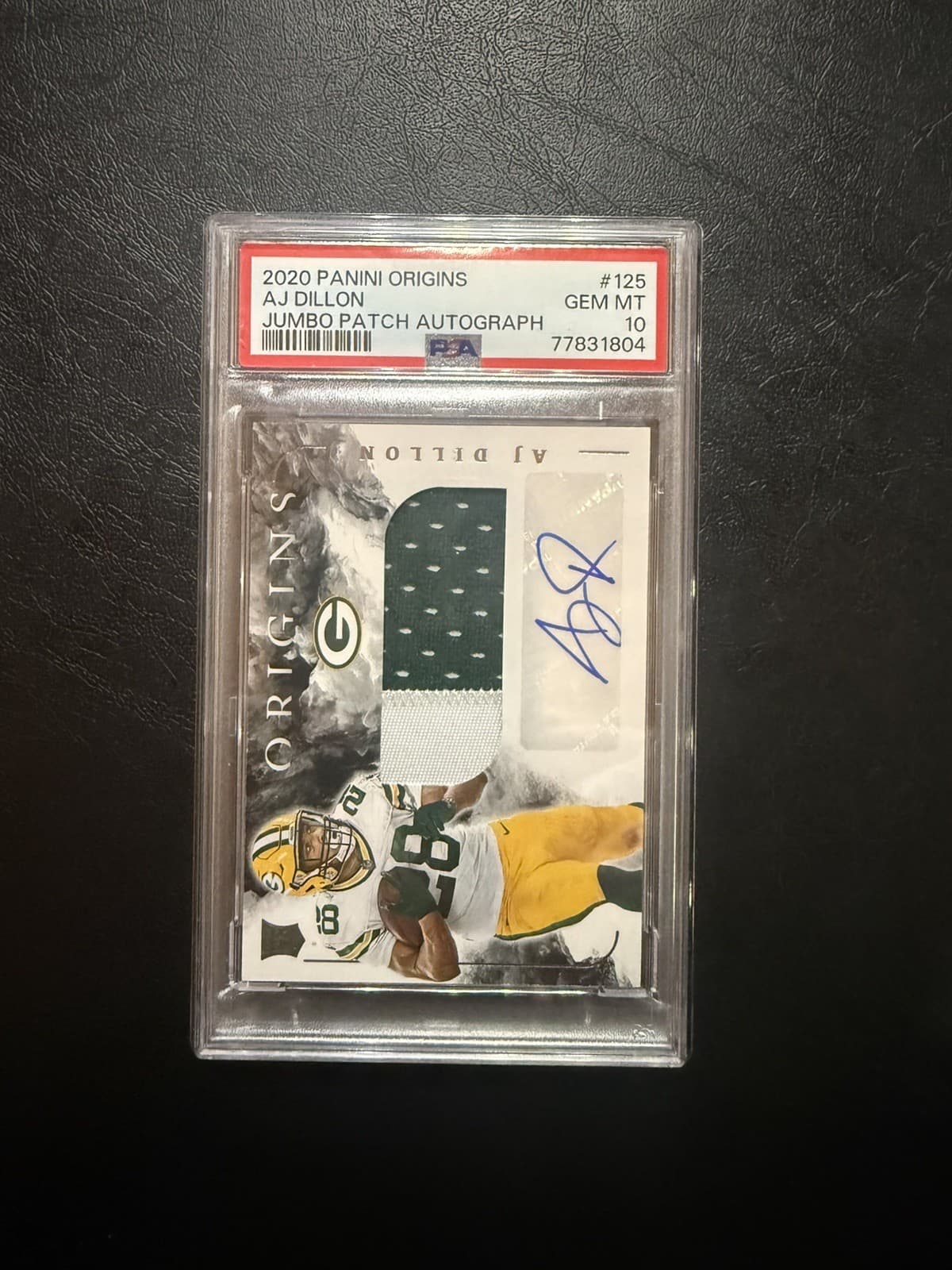 AJ Dillon Panini Origins #125 Jumbo Patch Autograph
