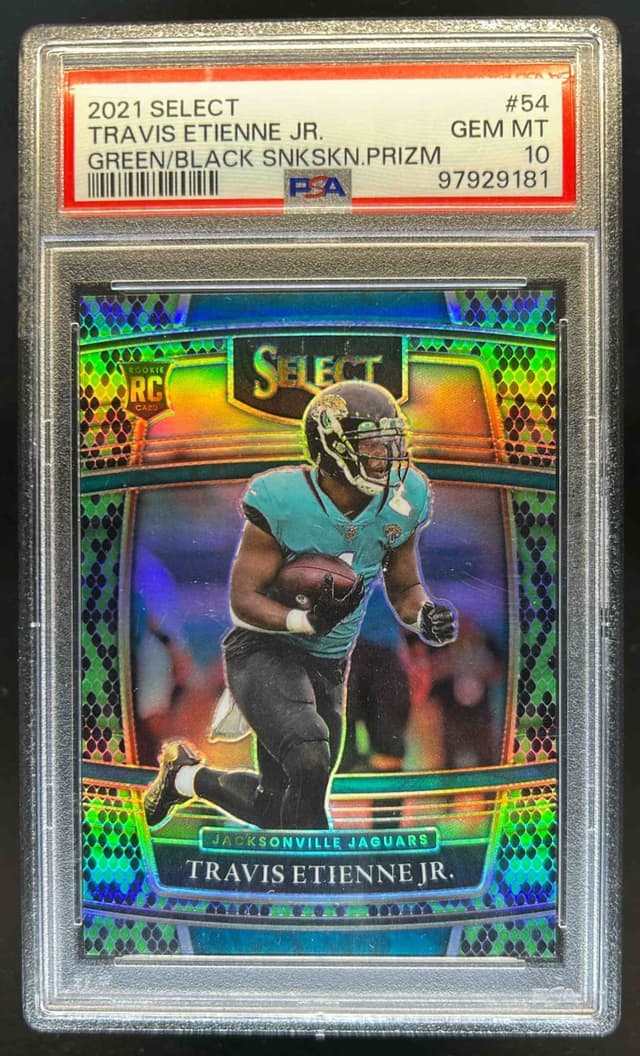 Travis Etienne Panini Select #54 Green/Black Snakeskin Prizm