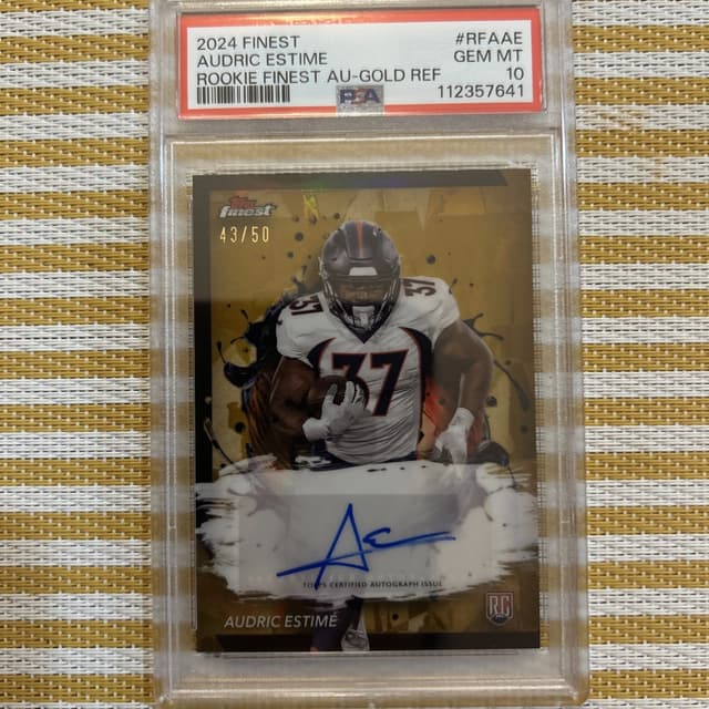 Audric Estime Topps Finest Rookie Finest Autographs #RFAAE Gold Refractor