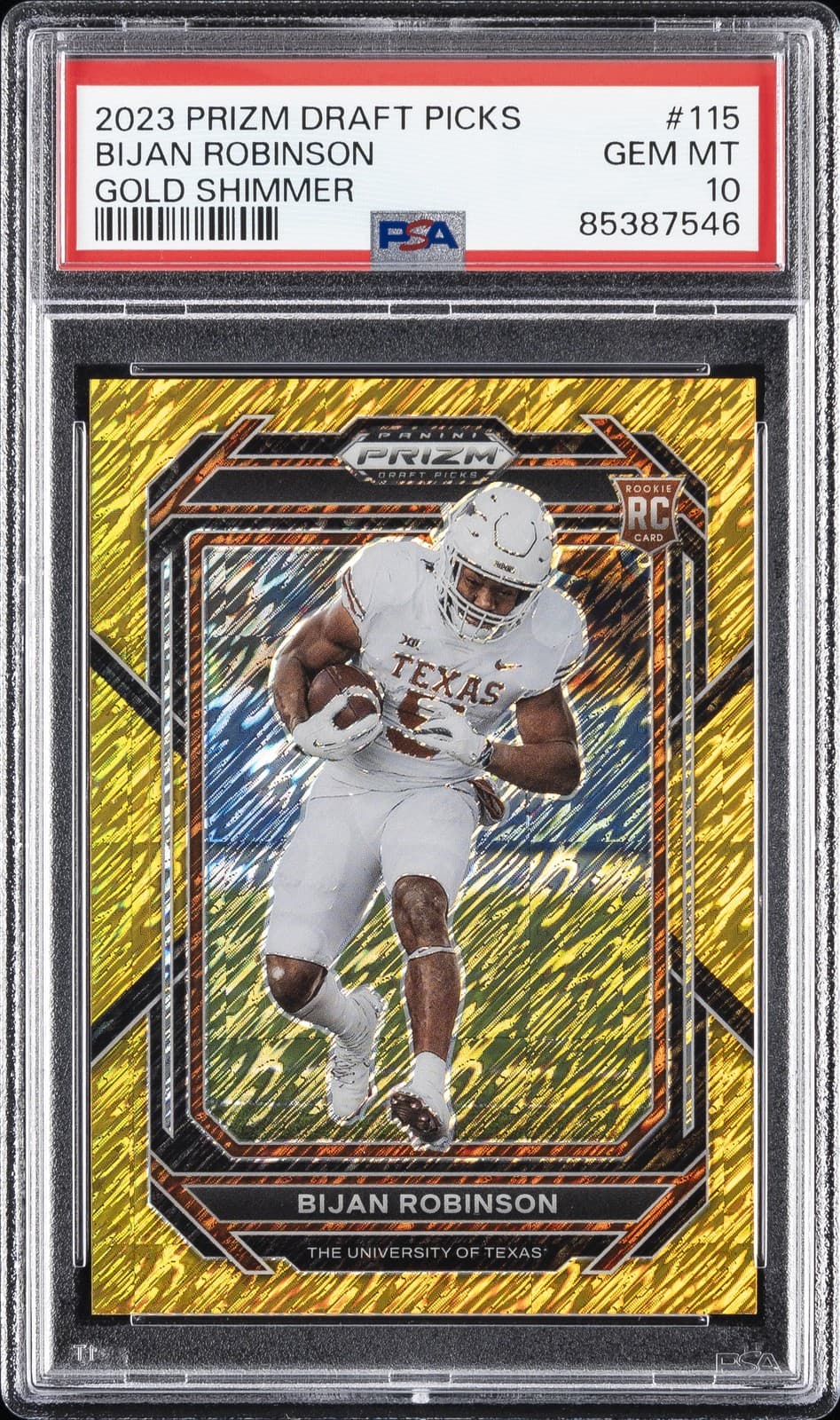 Bijan Robinson Panini Prizm Draft Picks #115 Gold Shimmer