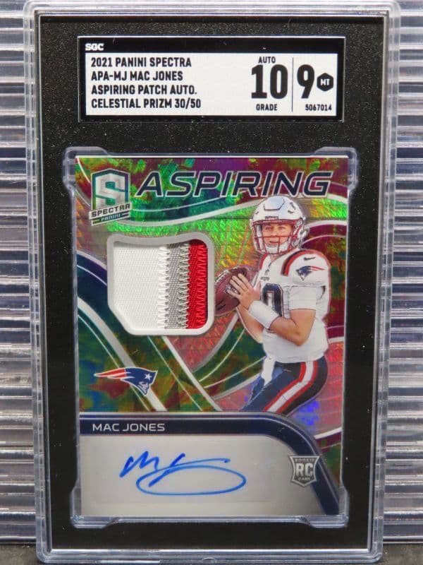 Mac Jones Panini Spectra Aspiring Patch Autographs #APAMJ Celestial