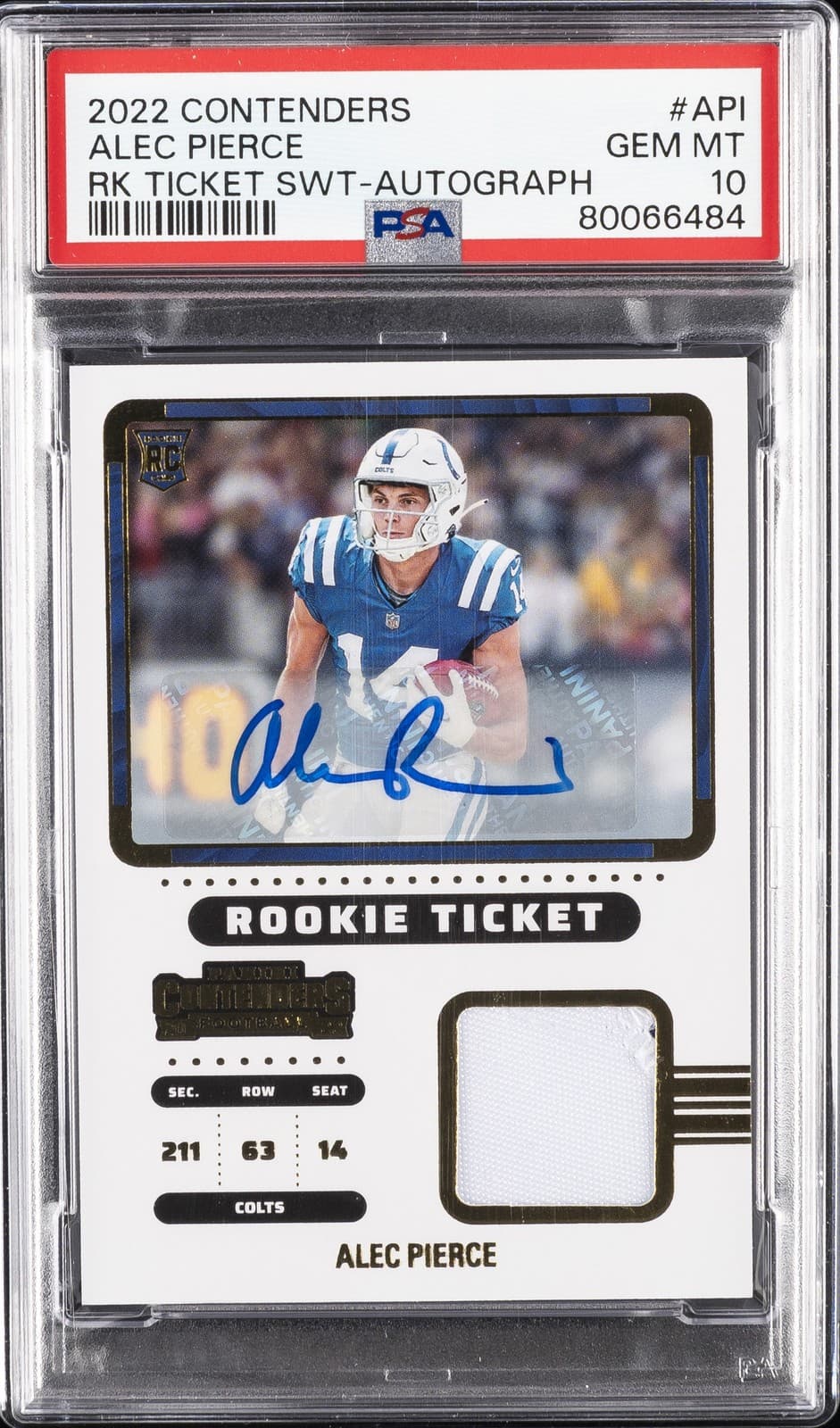 Alec Pierce Panini Contenders Rookie Ticket Swatches #API Autograph