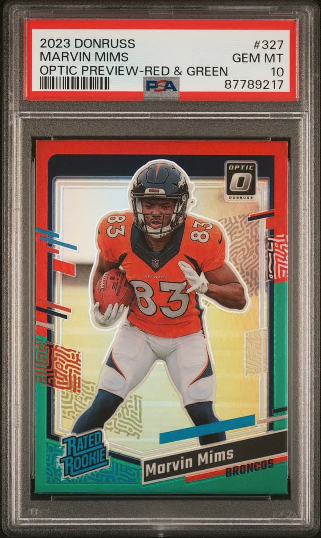 Marvin Mims Panini Donruss #327 Optic Preview-Red & Green