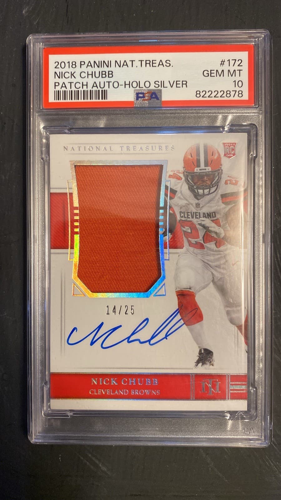 Nick Chubb Panini National Treasures #172 Patch Autograph-Green Jersey Number