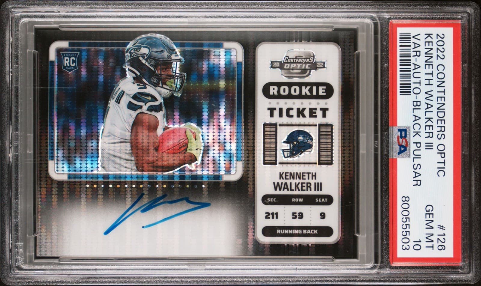 Kenneth Walker III Panini Contenders Optic #126 Autograph-Black Pulsar