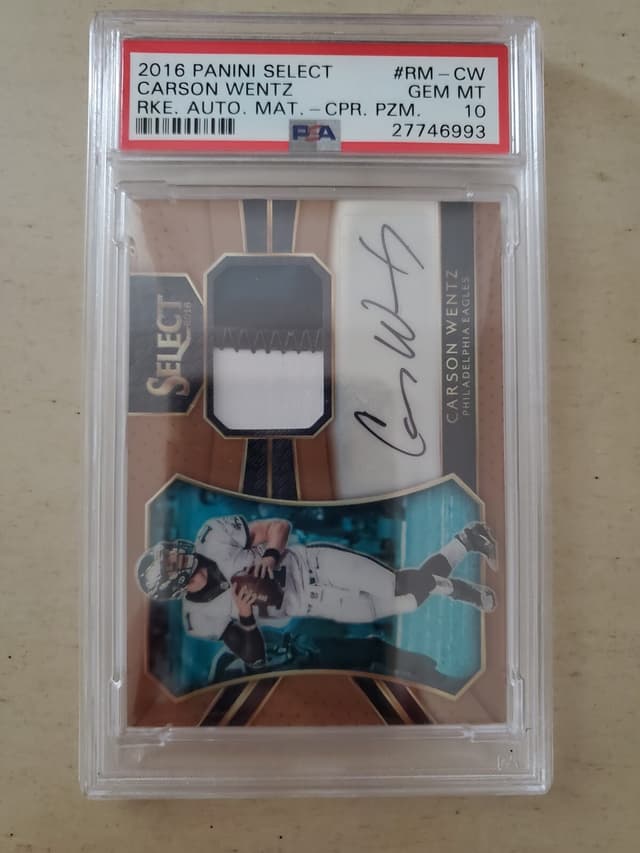 Carson Wentz Panini Select Rookie Autograph Material #RMCW Copper Prizm