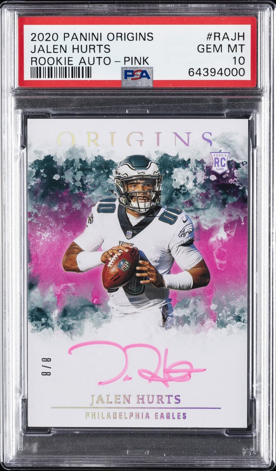 Jalen Hurts Panini Origins Rookie Autographs #RAJH Pink