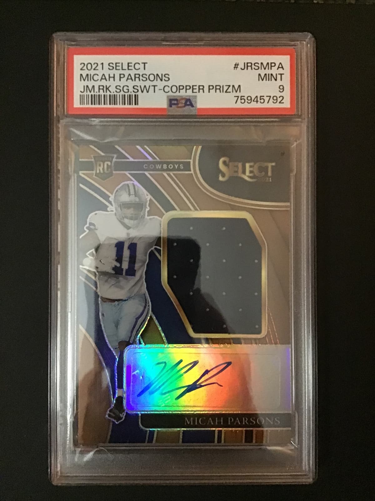 Micah Parsons Panini Select Jumbo Rookie Signature Swatches #JRSMPA Copper Prizm