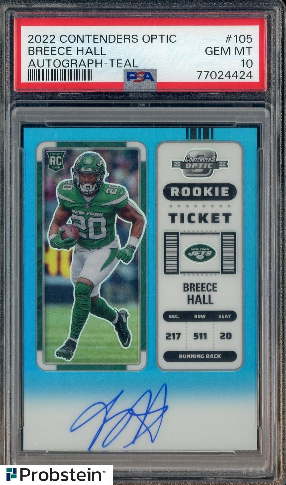 Breece Hall Panini Contenders Optic #105 Autograph-Teal