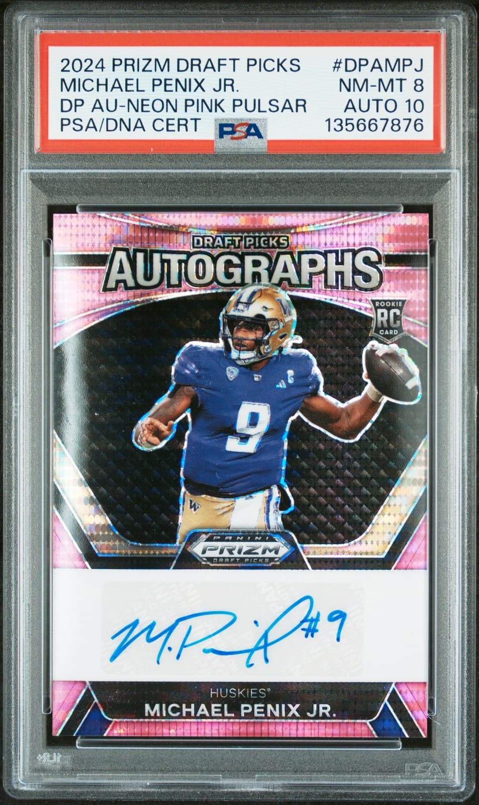 Michael Penix Panini Prizm Draft Picks Draft Picks Autographs #DPAMPJ Neon Pink Pulsar