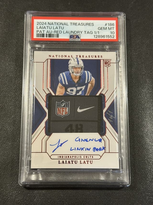 Laiatu Latu Panini National Treasures #186 Patch Autograph-Red Laundry Tag 1/1