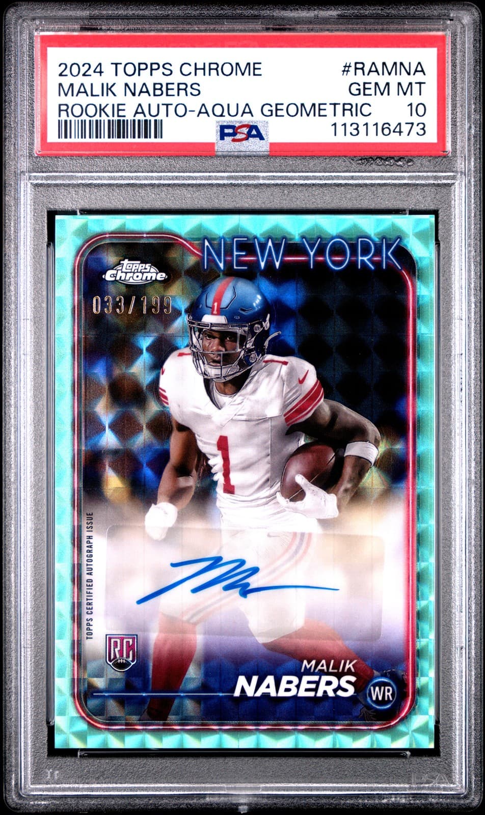 Malik Nabers Topps Chrome Rookie Autographs Variations #RAMNA Aqua Geometric