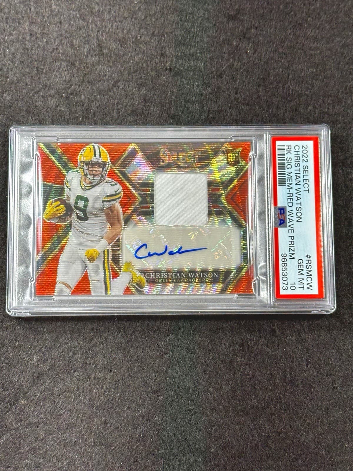 Christian Watson Panini Select Rookie Signature Memorabilia #RSMCW Red Wave Prizm