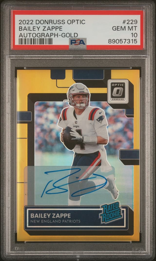 Bailey Zappe Panini Donruss Optic #229 Autograph-Gold