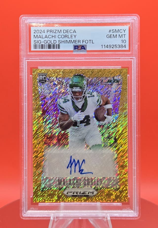 Malachi Corley Panini Prizm Deca Signatures #SMCY Gold Shimmer Fotl