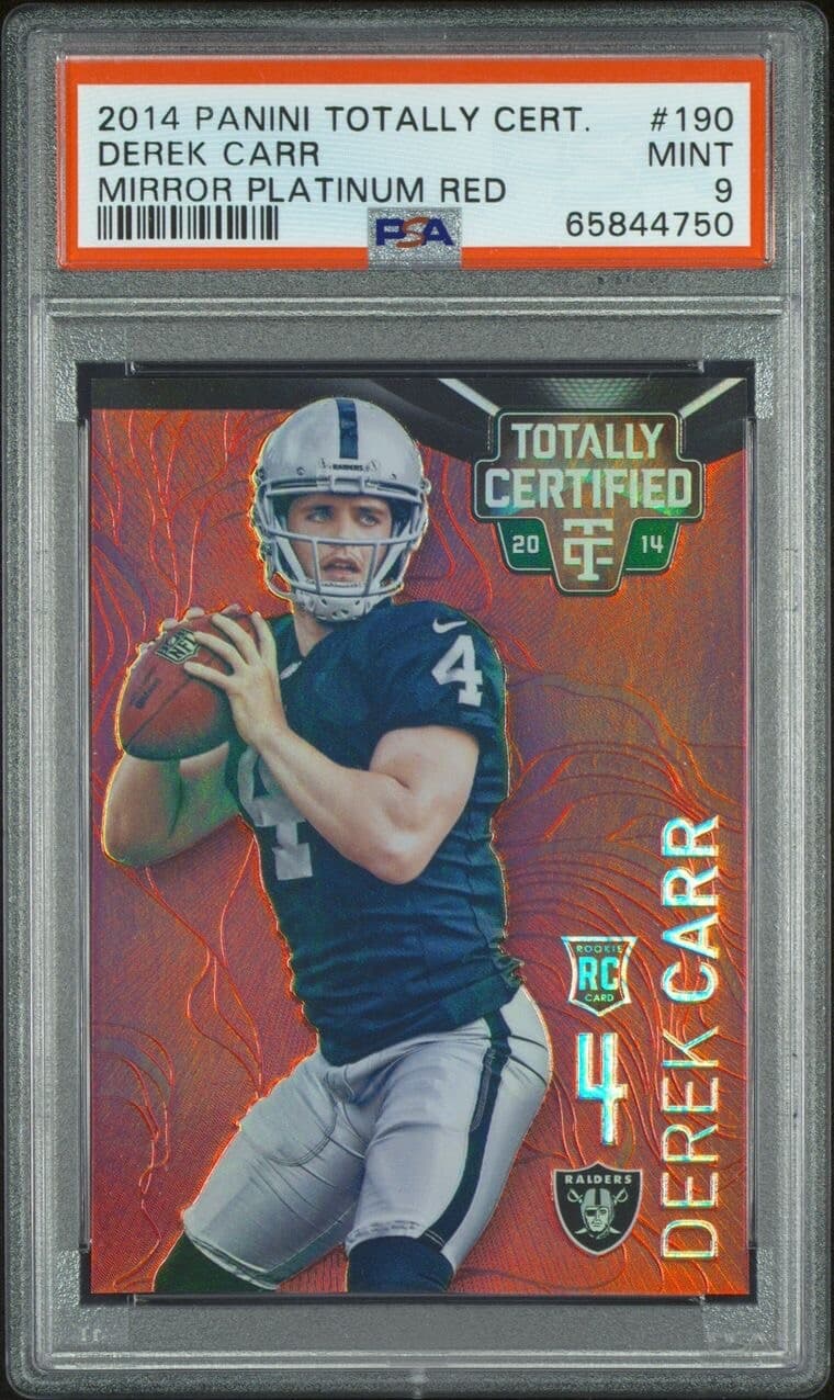 Derek Carr Panini Totally Certified #190 Mirror Platinum Red