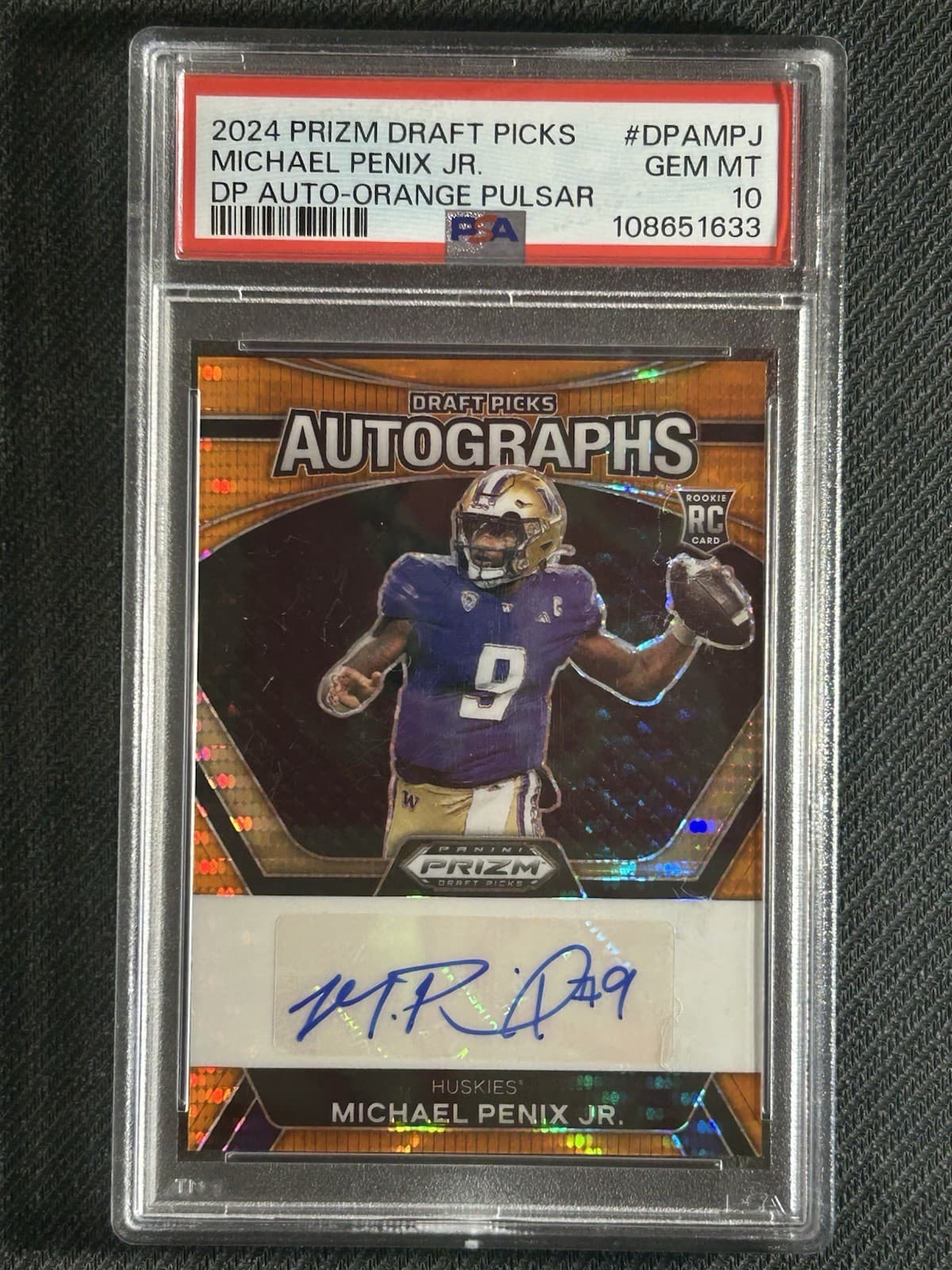 Michael Penix Panini Prizm Draft Picks Draft Picks Autographs #DPAMPJ Orange Pulsar