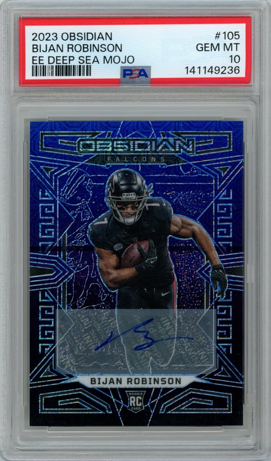 Bijan Robinson Panini Obsidian #105 Signature-Electric Etch Deep Sea Mojo