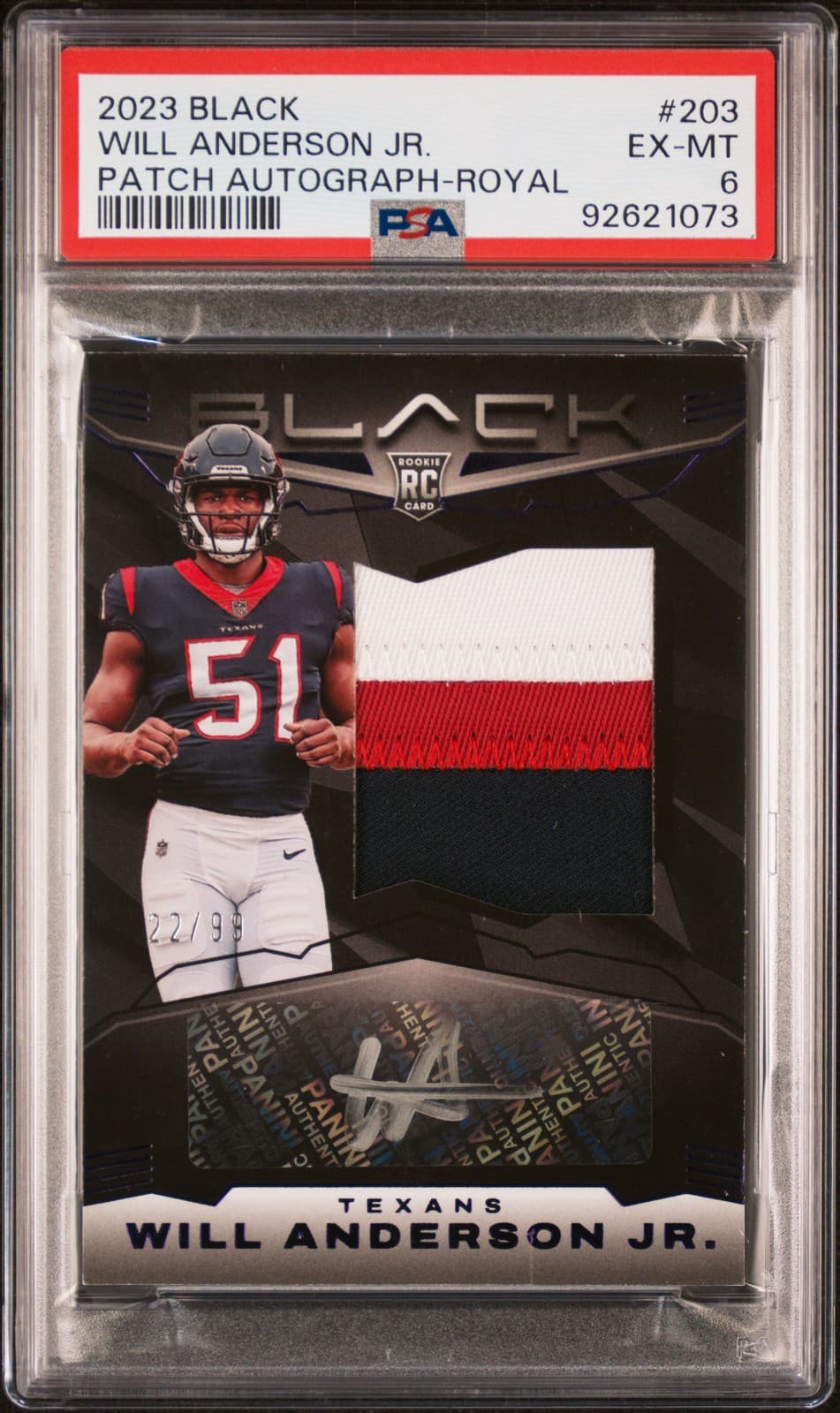 Will Anderson Panini Black #203 Patch Autograph-Royal