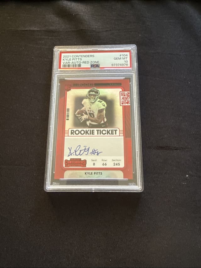 Kyle Pitts Panini Contenders #104 Variation-Autograph-Red Zone