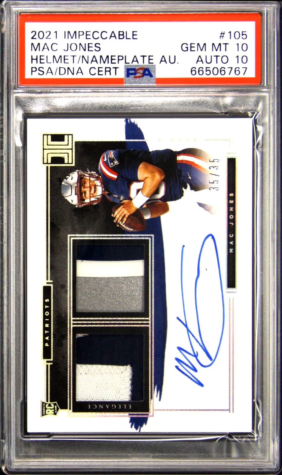 Mac Jones Panini Impeccable #105 Helmet/Patch Autograph