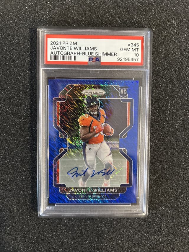 Javonte Williams Panini Prizm #345 Autograph-Blue Shimmer