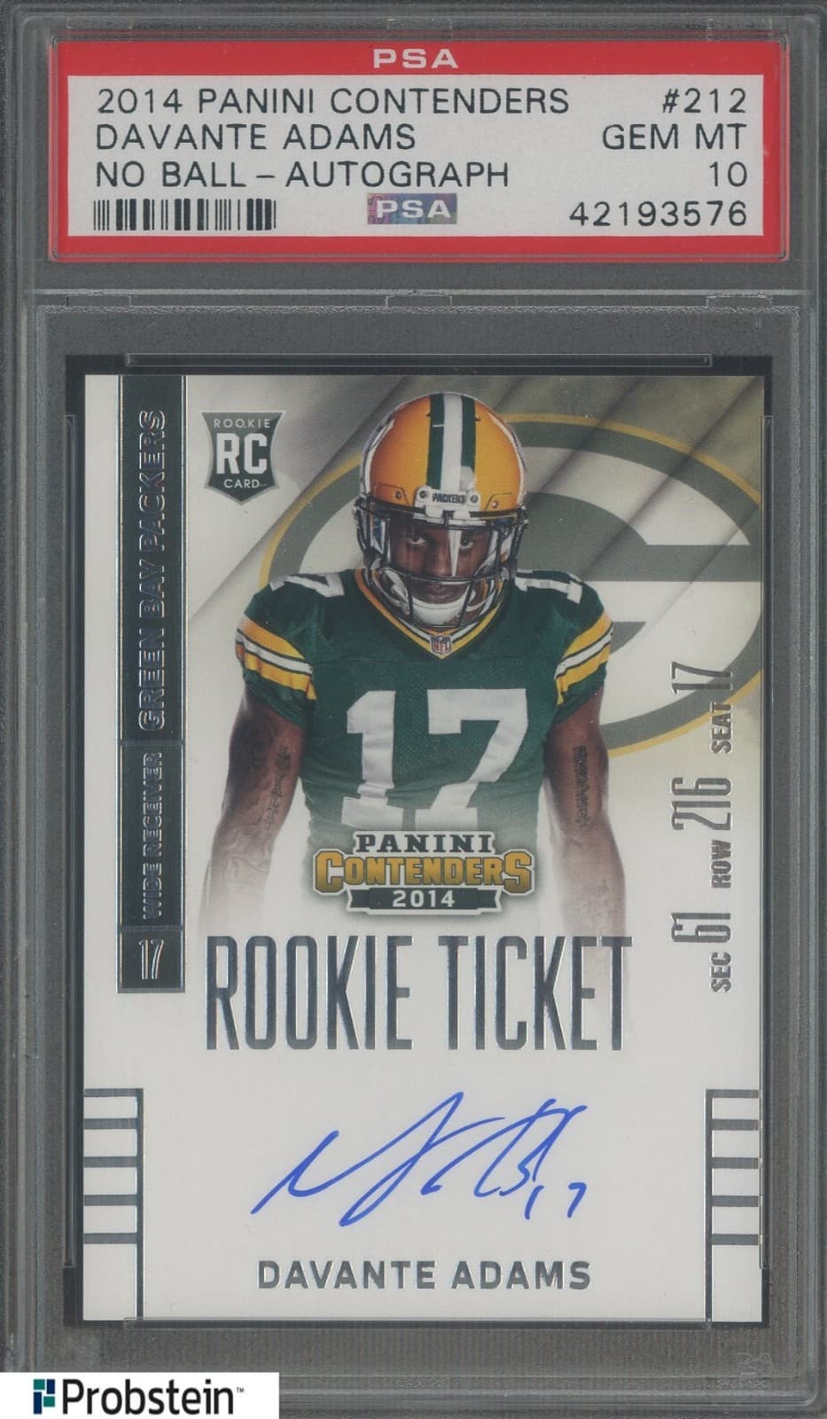 Davante Adams Panini Contenders #212 No Ball-Autograph
