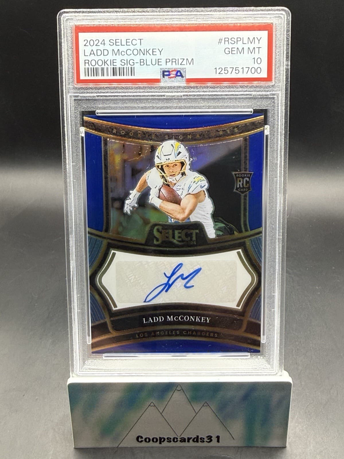 Ladd McConkey Panini Select Rookie Signatures #RSPLMY Blue Prizm