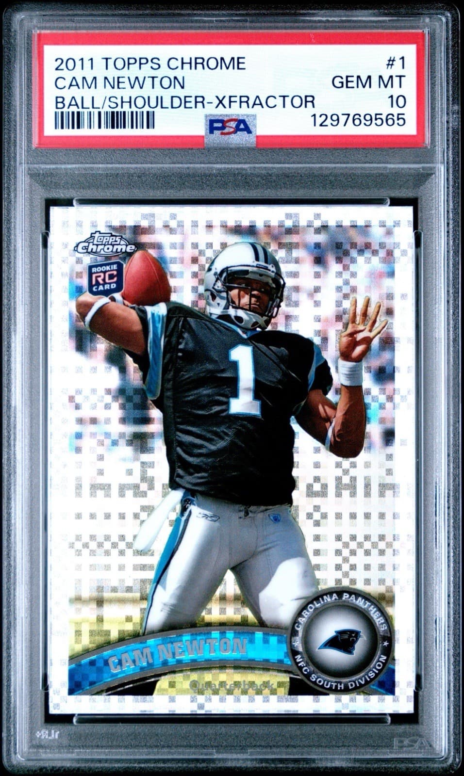 Cam Newton Topps Chrome #1 Ball Over Right Shoulder-Xfractor