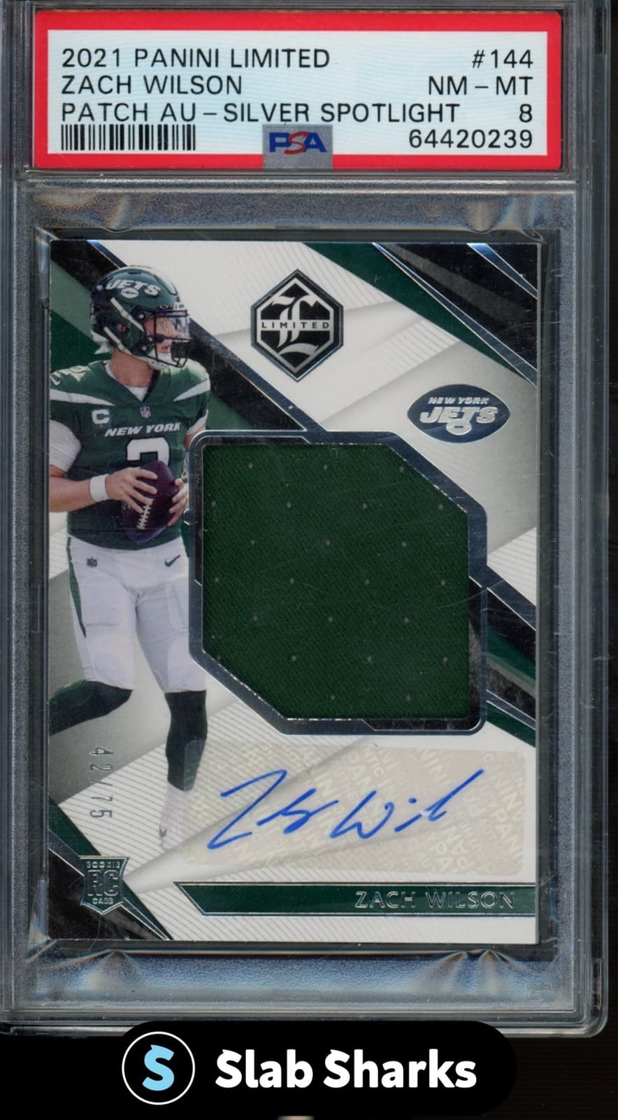 Zach Wilson Panini Limited #144 Patch Autograph-Silver Spotlight