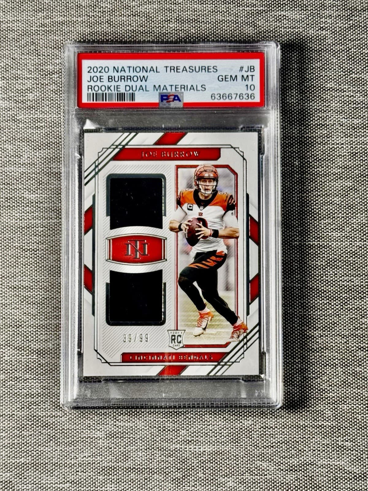 Joe Burrow Panini National Treasures Rookie Dual Materials #JB Jersey Number Red