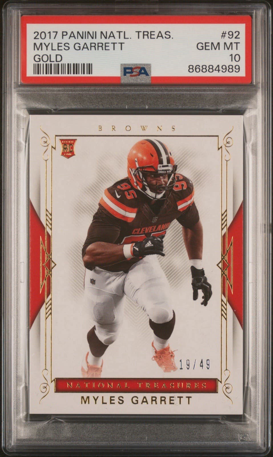 Myles Garrett Panini National Treasures #92 Gold