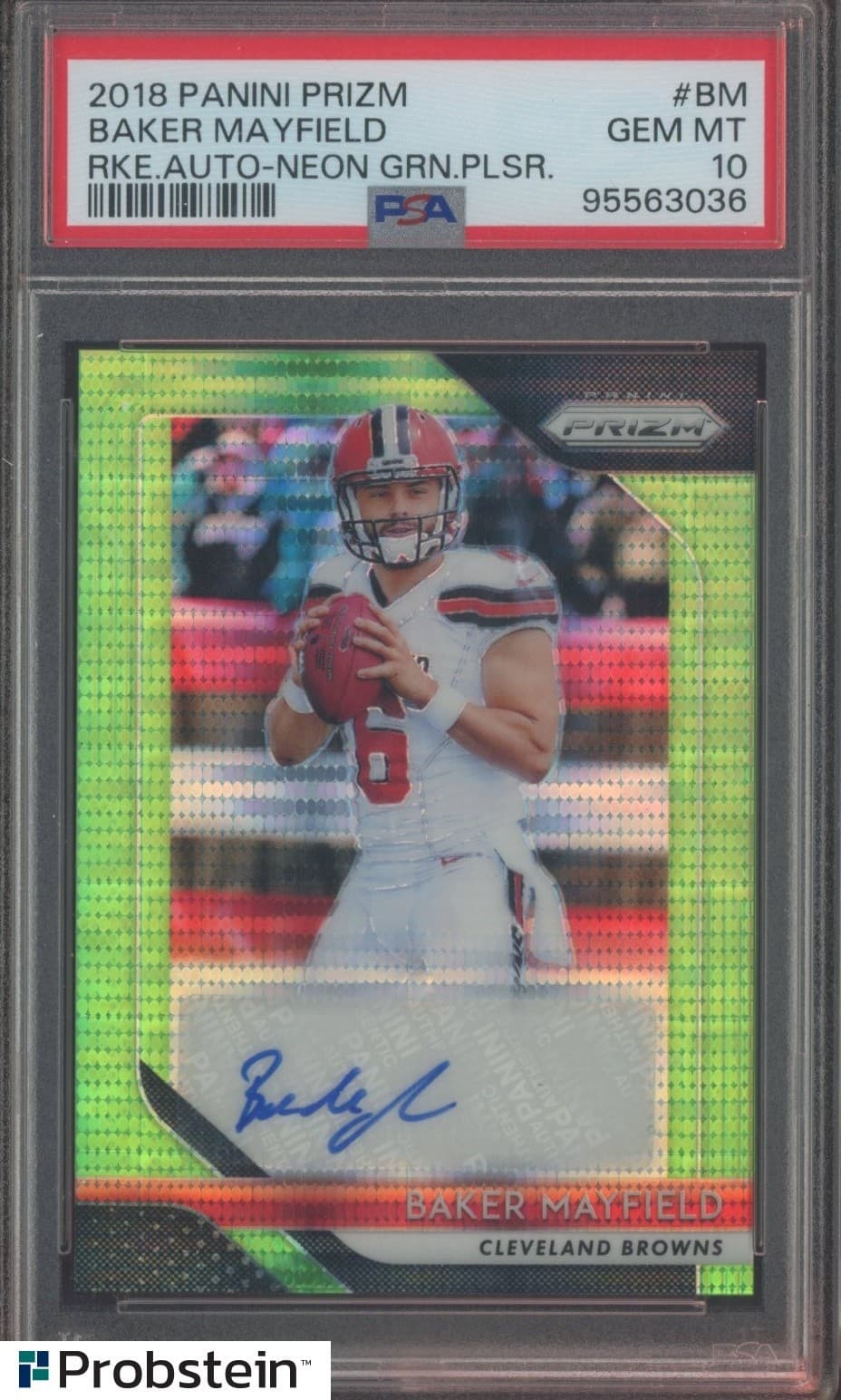 Baker Mayfield Panini Prizm Rookie Autographs #BM Neon Green Pulsar