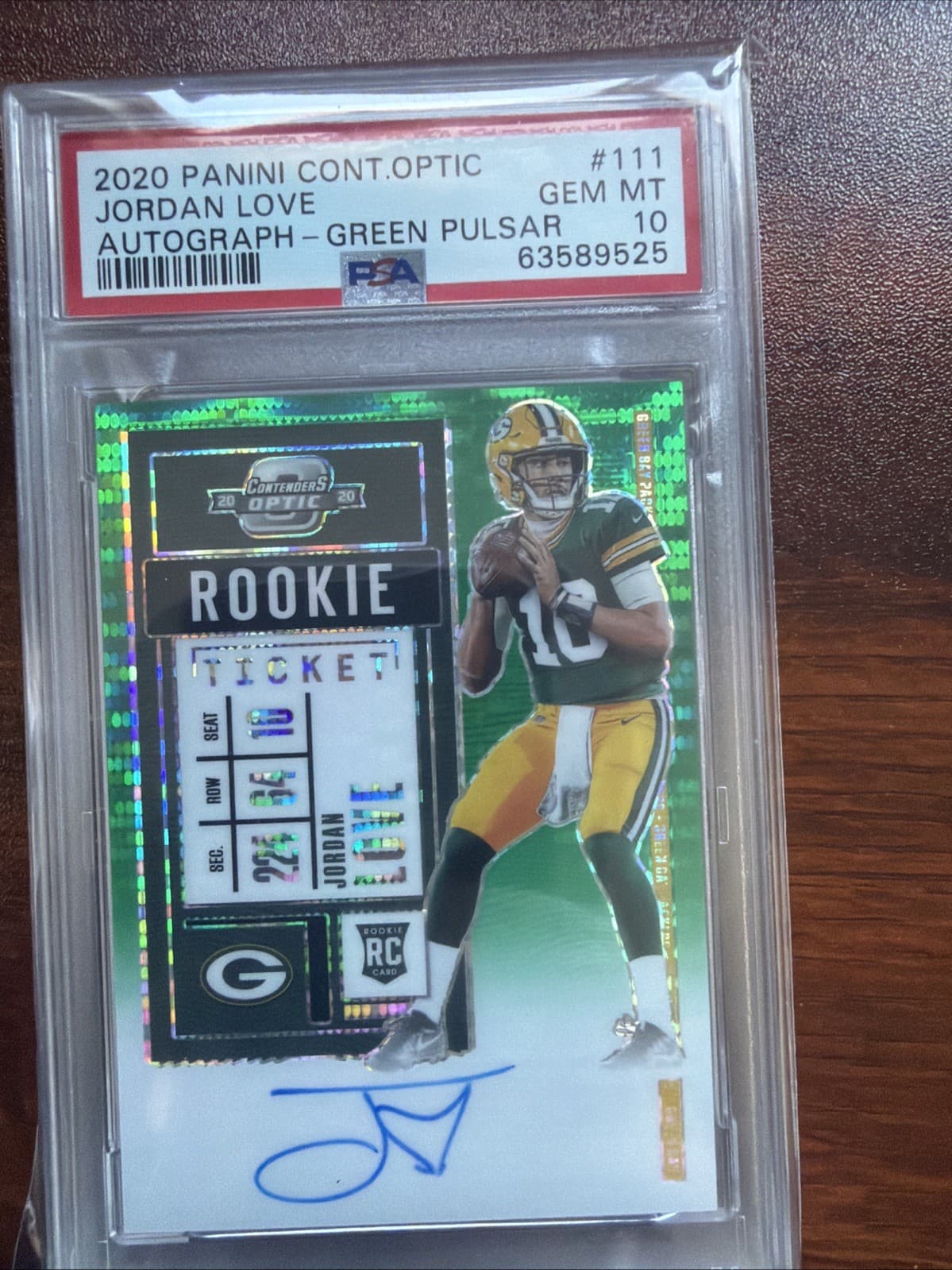 Jordan Love Panini Contenders Optic #111 Autograph-Green Pulsar