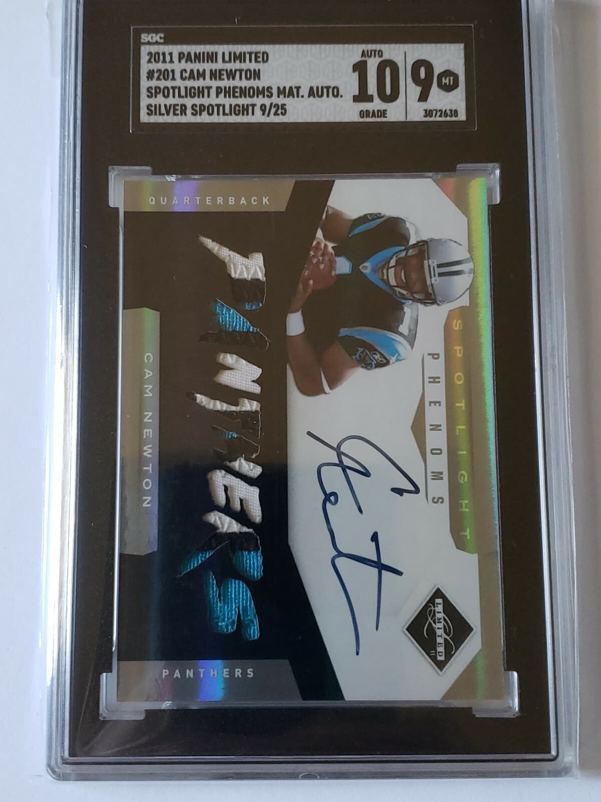 Cam Newton Panini Limited #201 Signed Jersey-Gold Spotlight