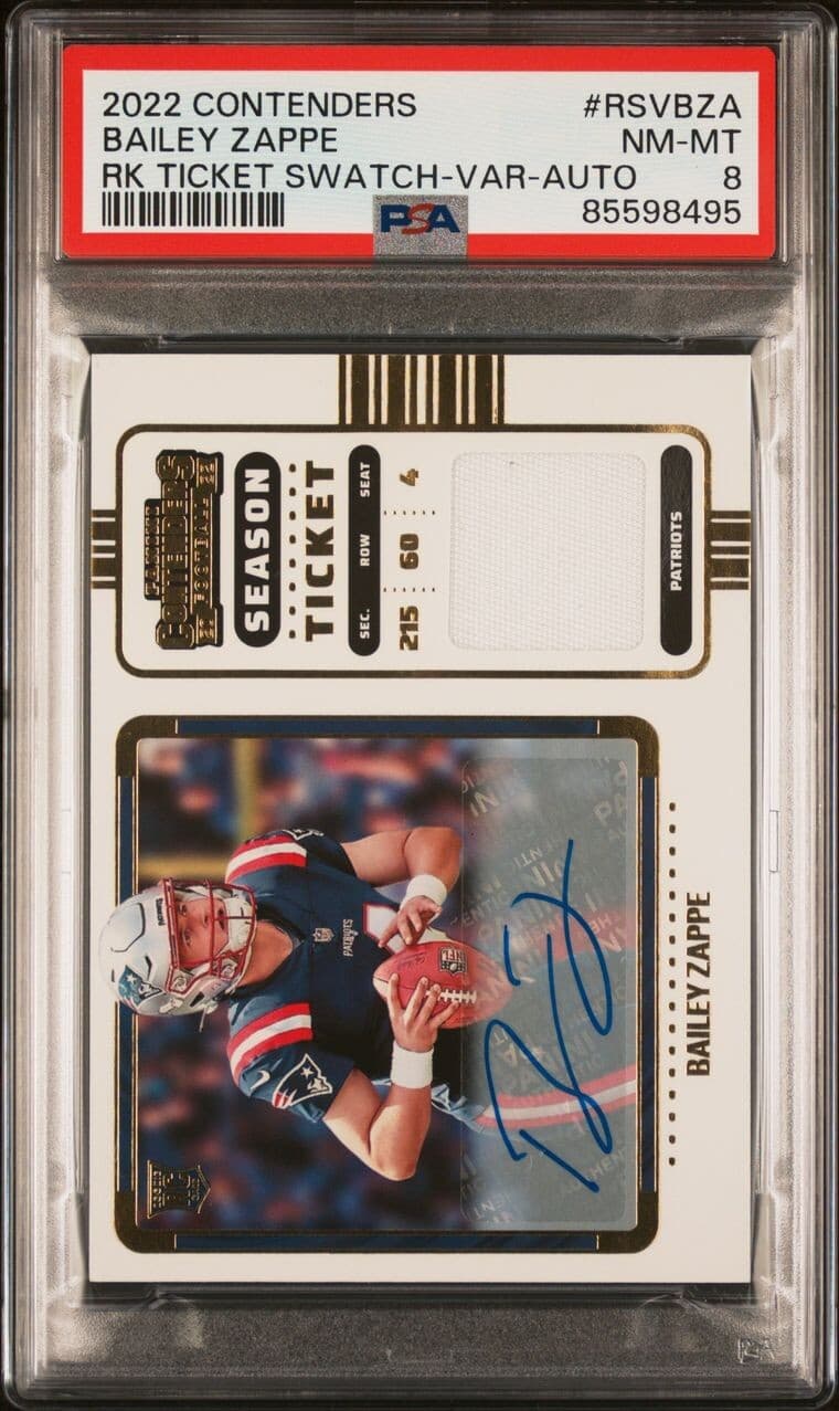 Bailey Zappe Panini Contenders Rookie Ticket Swatches #RSVBZA Variation-Autograph