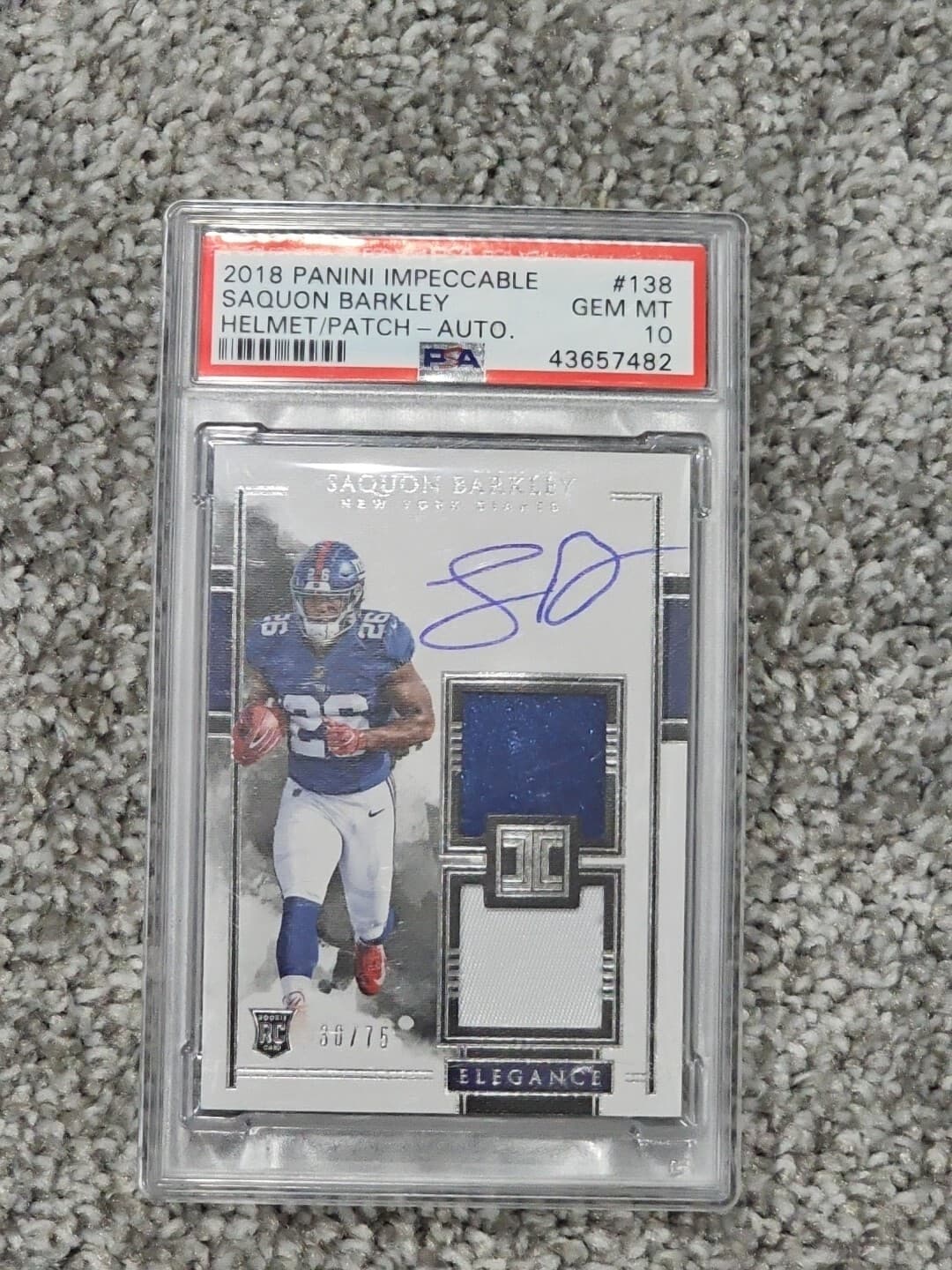 Saquon Barkley Panini Impeccable #138 Helmet/Patch-Autograph