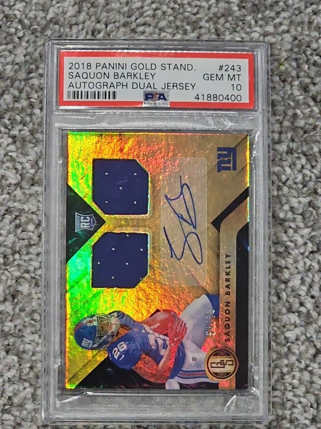 Saquon Barkley Panini Gold Standard #243 Autograph Dual Jersey