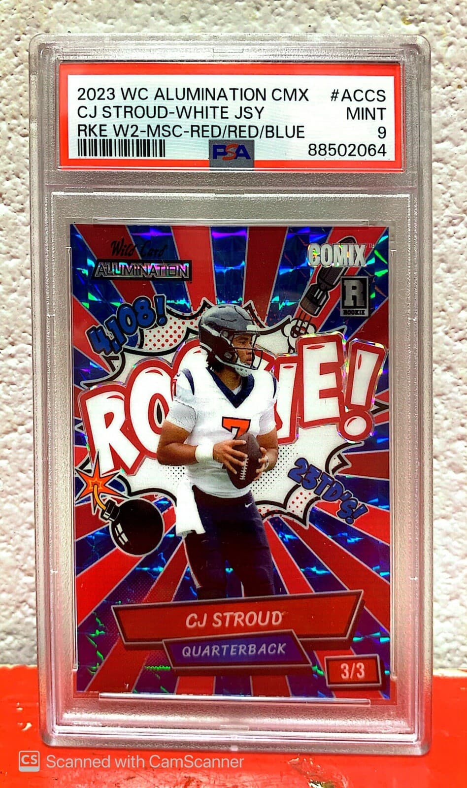 C.J. Stroud Wild Card Alumination Comix CJ Stroud Edition #ACCS Rookie White 2-White Jersey-Mosaic Foil-Red/Red/Blue Metallic