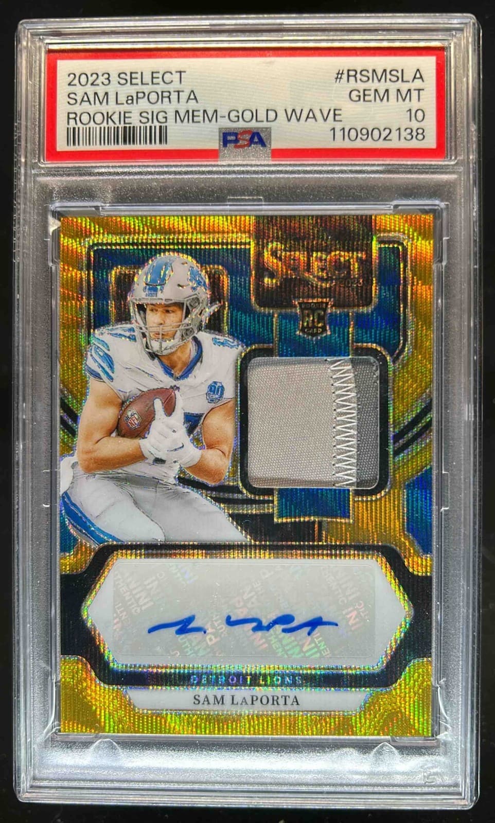 Sam LaPorta Panini Select Rookie Signature Memorabilia #RSMSLA Gold Wave