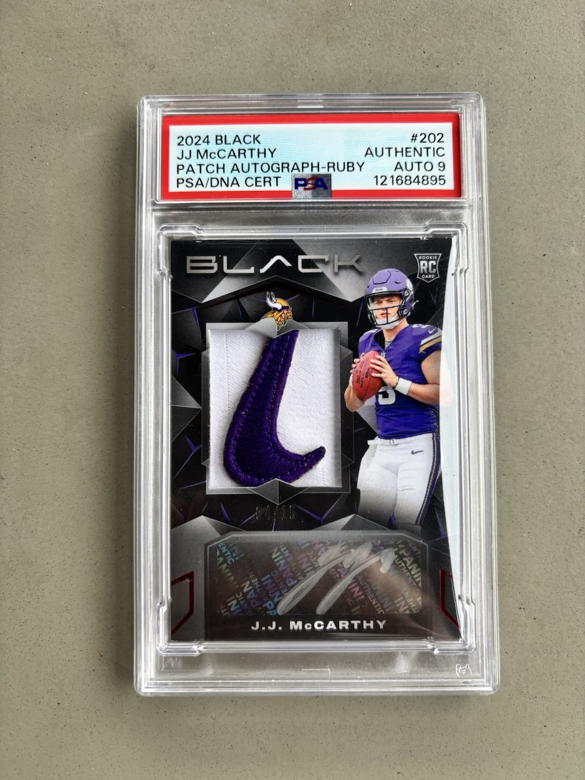 J.J. McCarthy Panini Black #202 Patch Autograph-Ruby