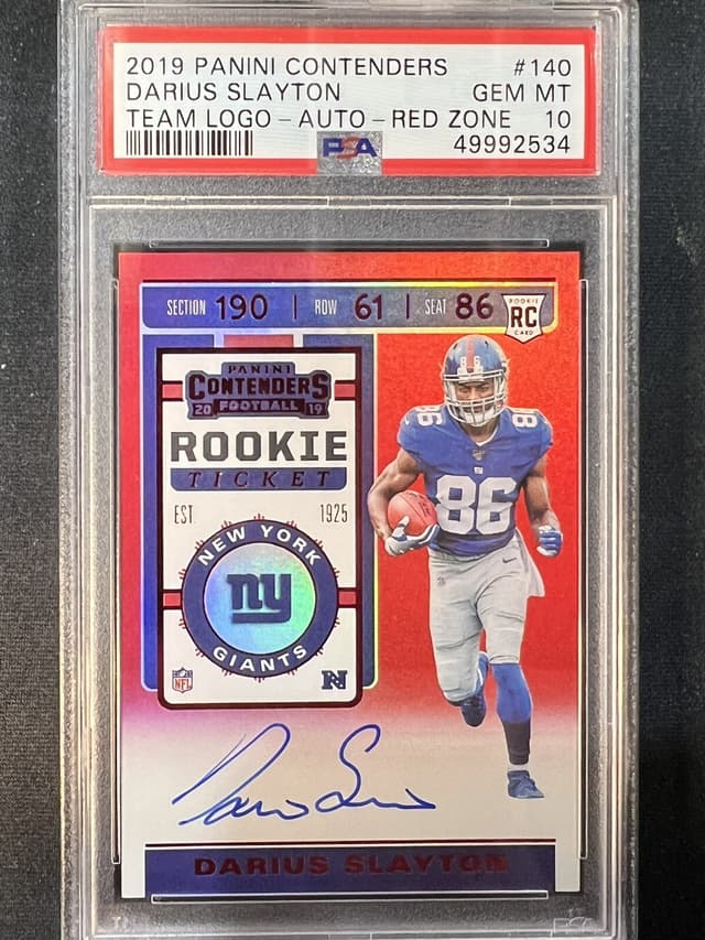 Darius Slayton Panini Contenders #140 Team Logo-Autograph-Red Zone