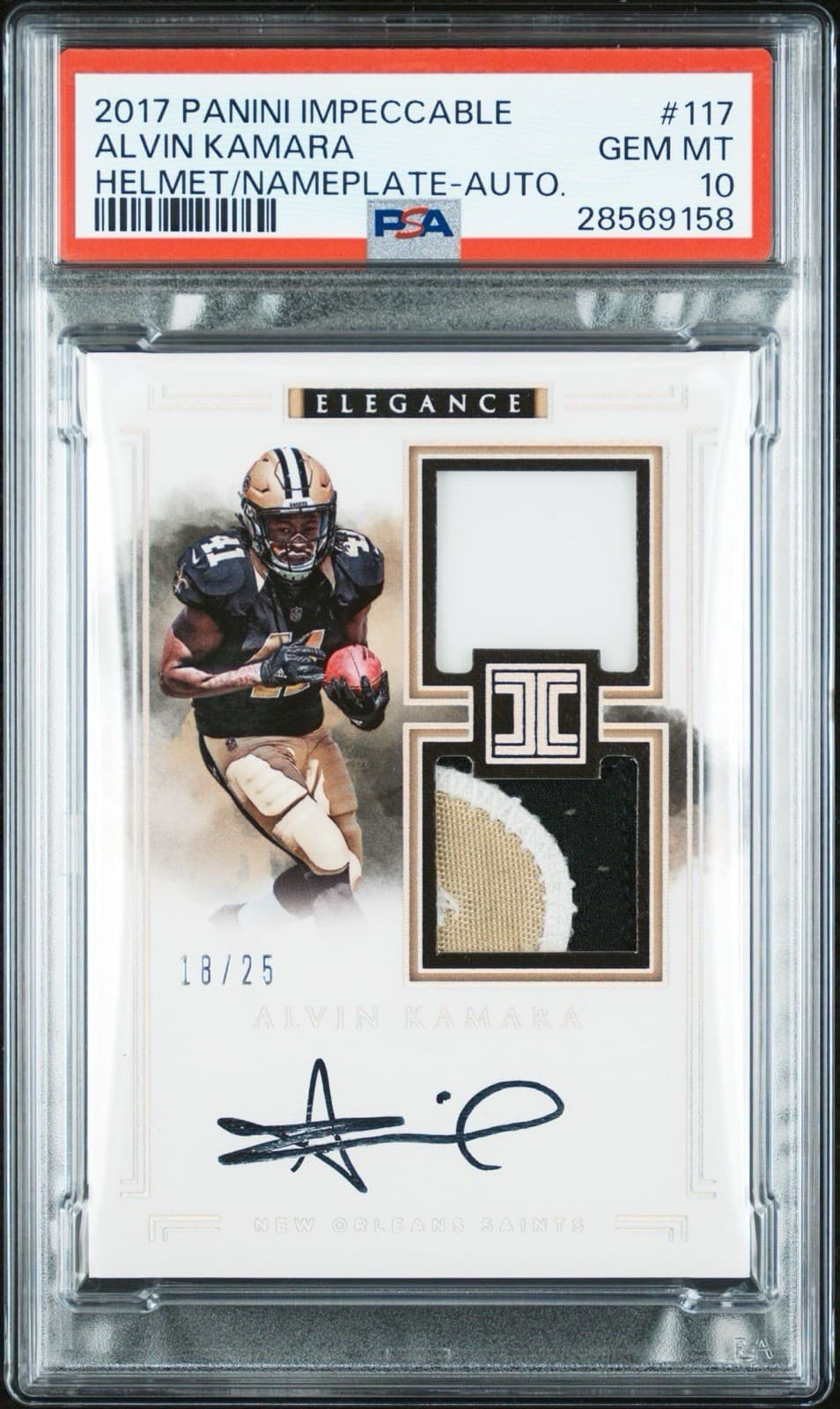 Alvin Kamara Panini Impeccable #117 Helmet/Patch-Autograph