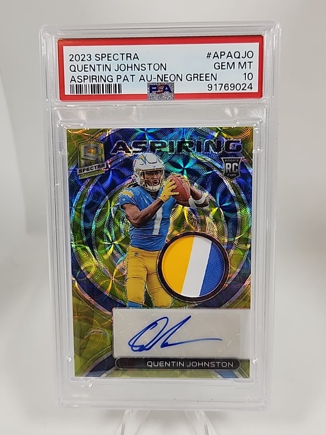 Quentin Johnston Panini Spectra Aspiring Patch Autographs #APAQJO Neon Green