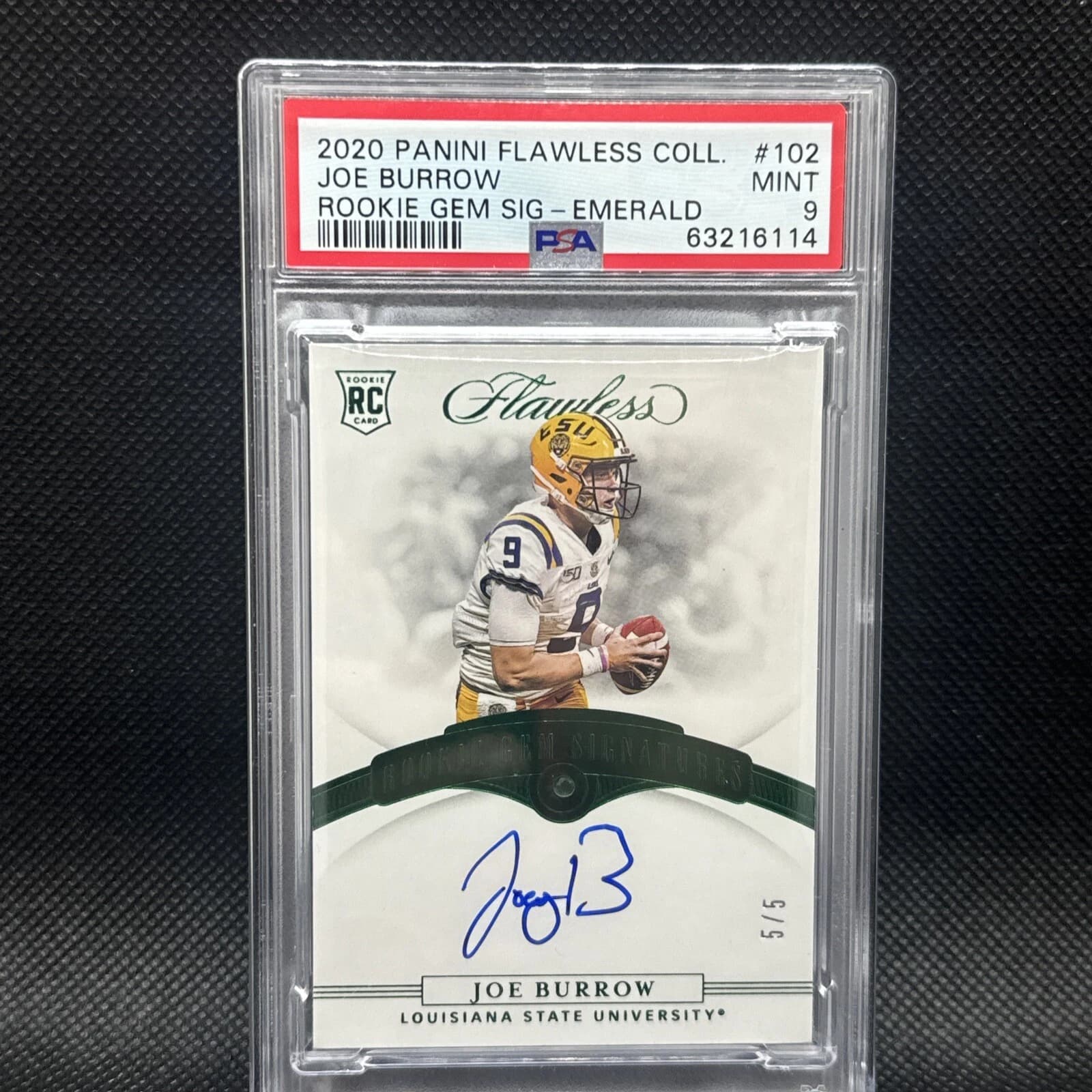 Joe Burrow Panini Flawless Collegiate #102 Rookie Gem Signatures-Emerald